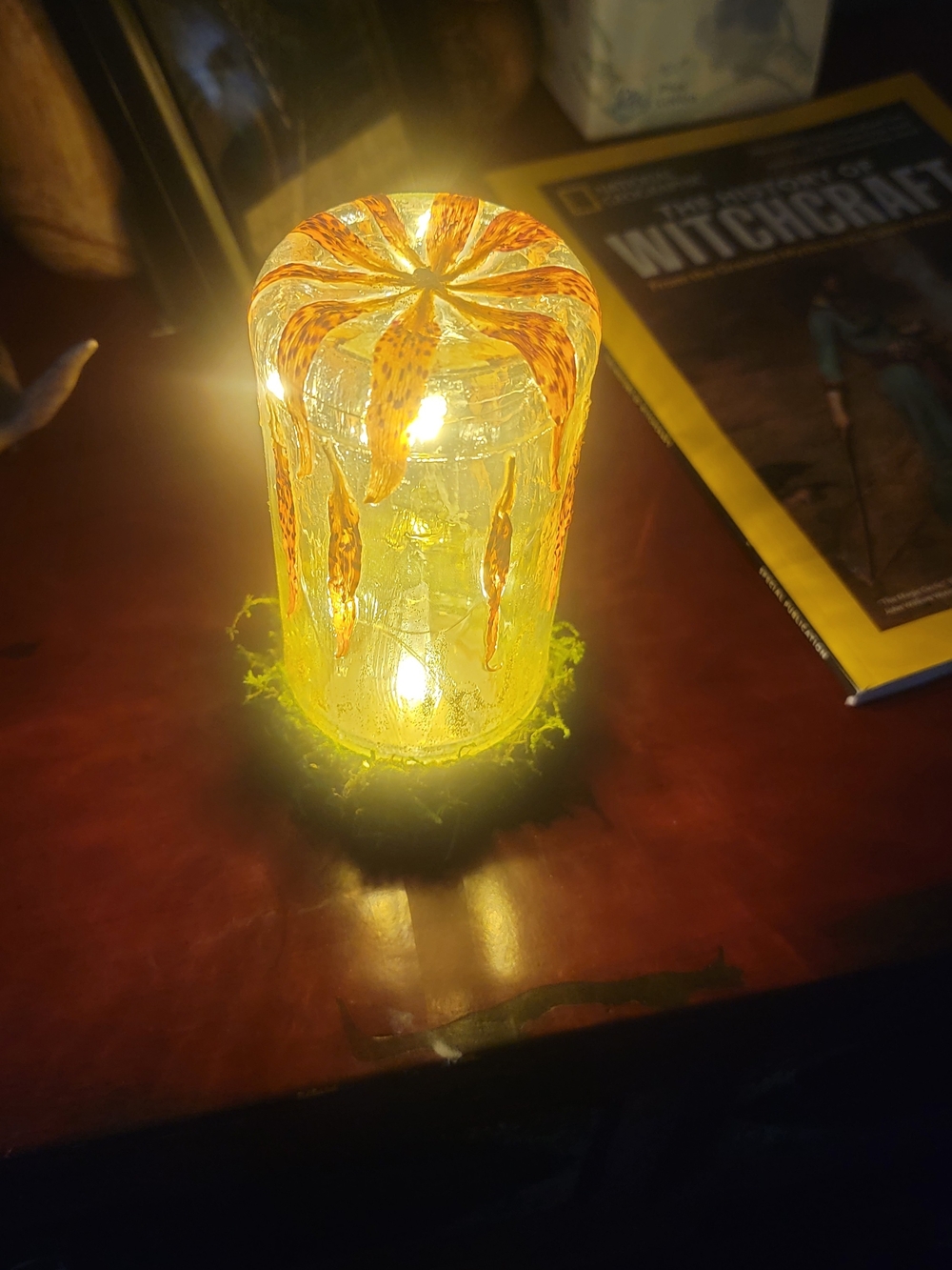 Handmade Glass LED Accent Lamp with Tigerlilly Detailing - Unbranded
